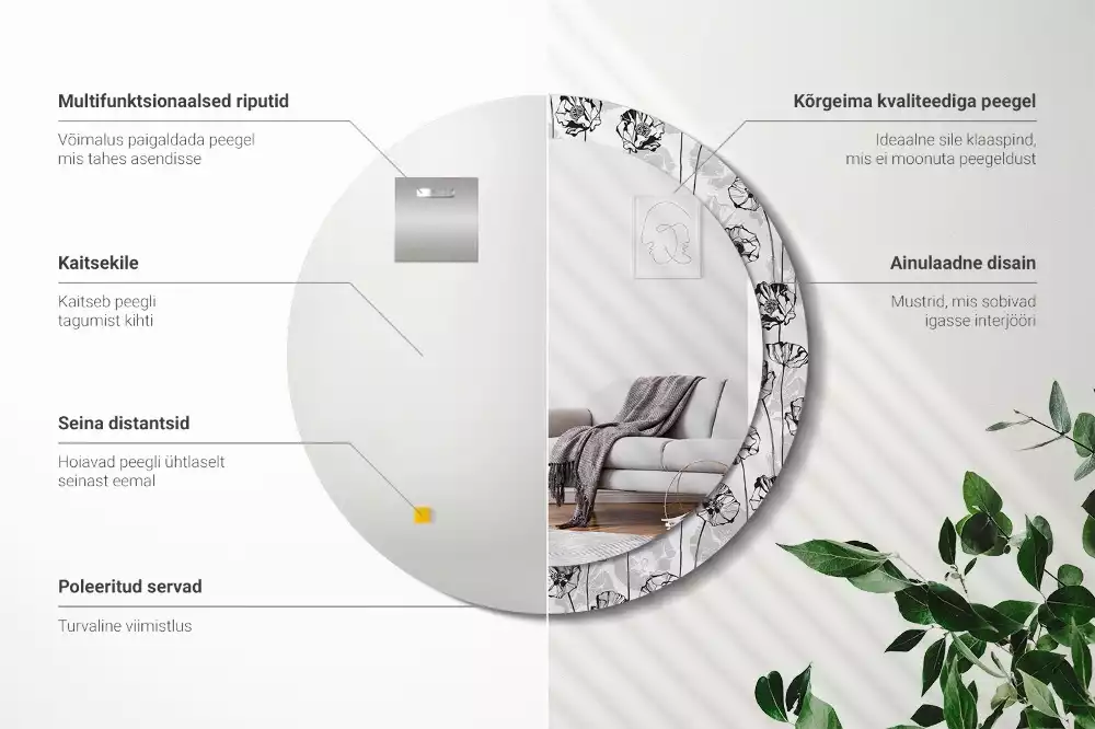 Kerek dísztükör Mák virágok