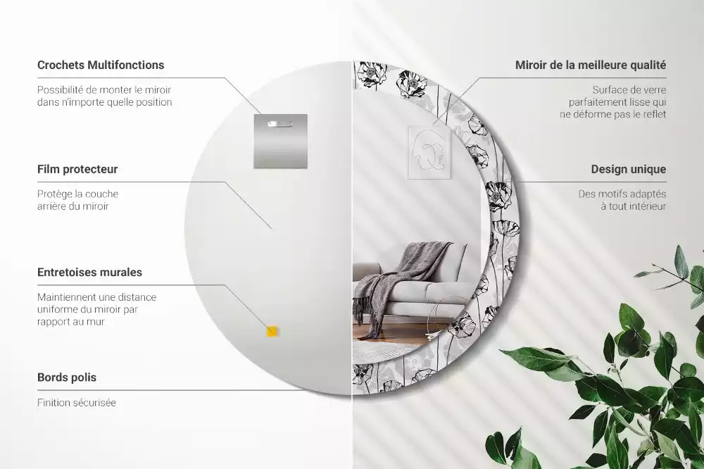 Kerek dísztükör Mák virágok