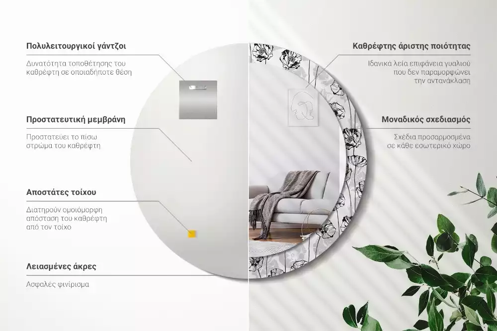 Kerek dísztükör Mák virágok