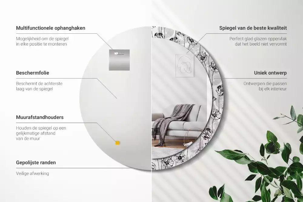 Kerek dísztükör Mák virágok