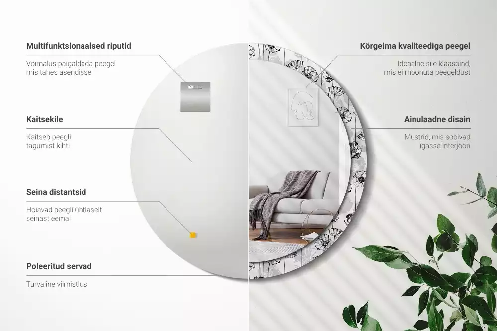 Kerek dísztükör Mák virágok