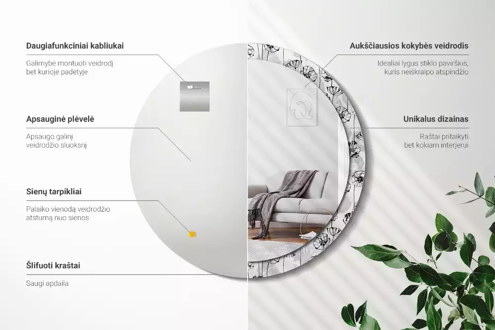 Kerek dísztükör Mák virágok