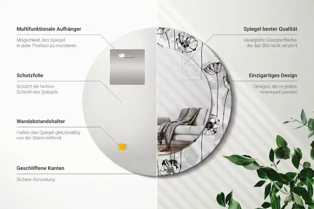 Kerek dísztükör Mák virágok