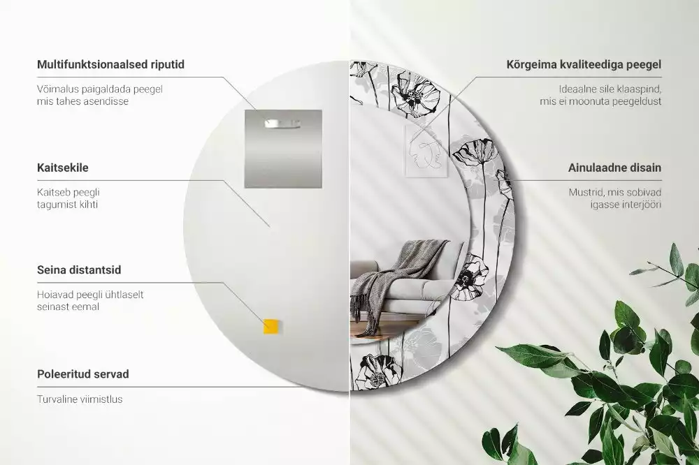 Kerek dísztükör Mák virágok