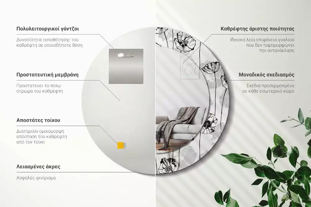 Kerek dísztükör Mák virágok