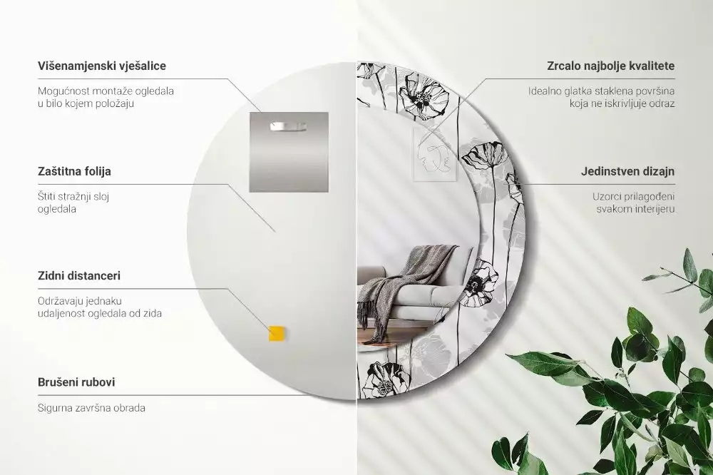 Kerek dísztükör Mák virágok