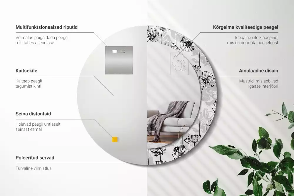 Kerek dísztükör Mák virágok