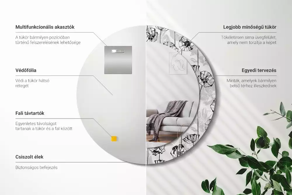 Kerek dísztükör Mák virágok