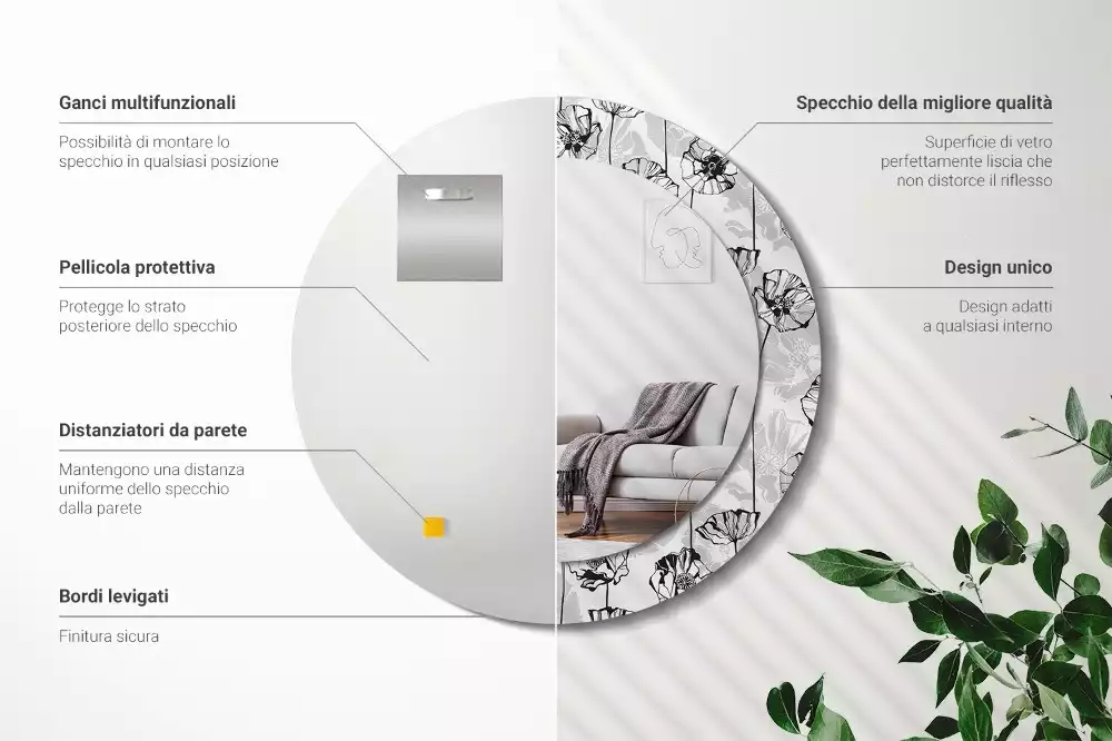 Kerek dísztükör Mák virágok