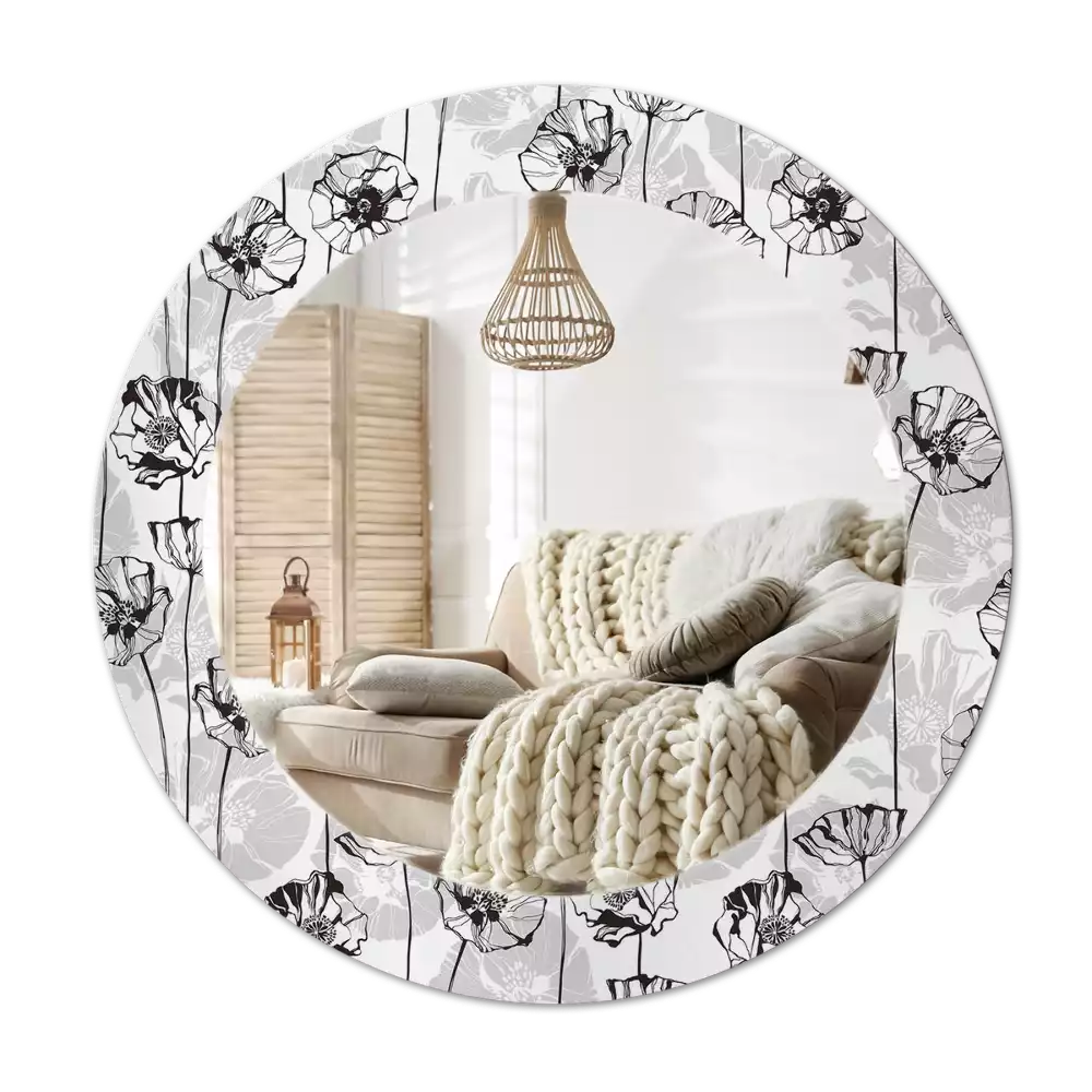 Kerek dísztükör Mák virágok