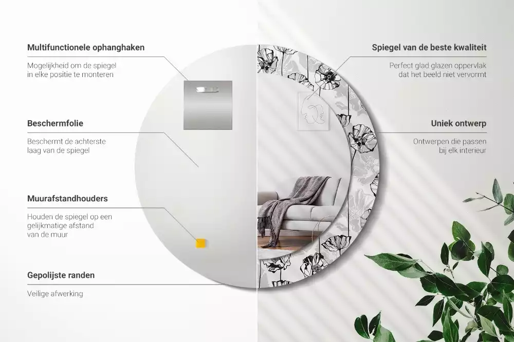 Kerek dísztükör Mák virágok