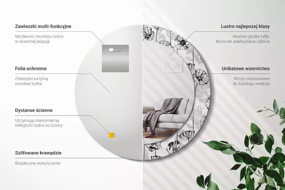 Kerek dísztükör Mák virágok