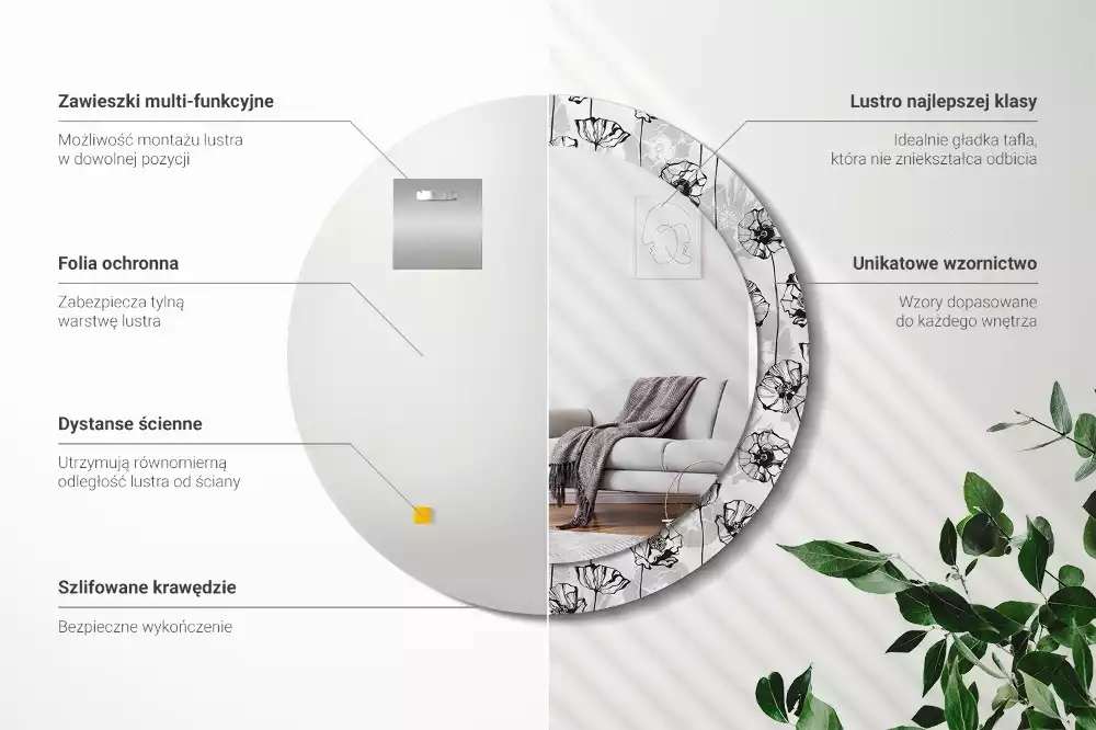 Kerek dísztükör Mák virágok