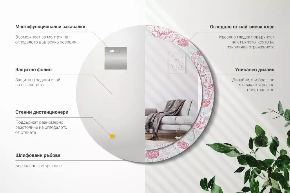 Kerek dísztükör Virágok