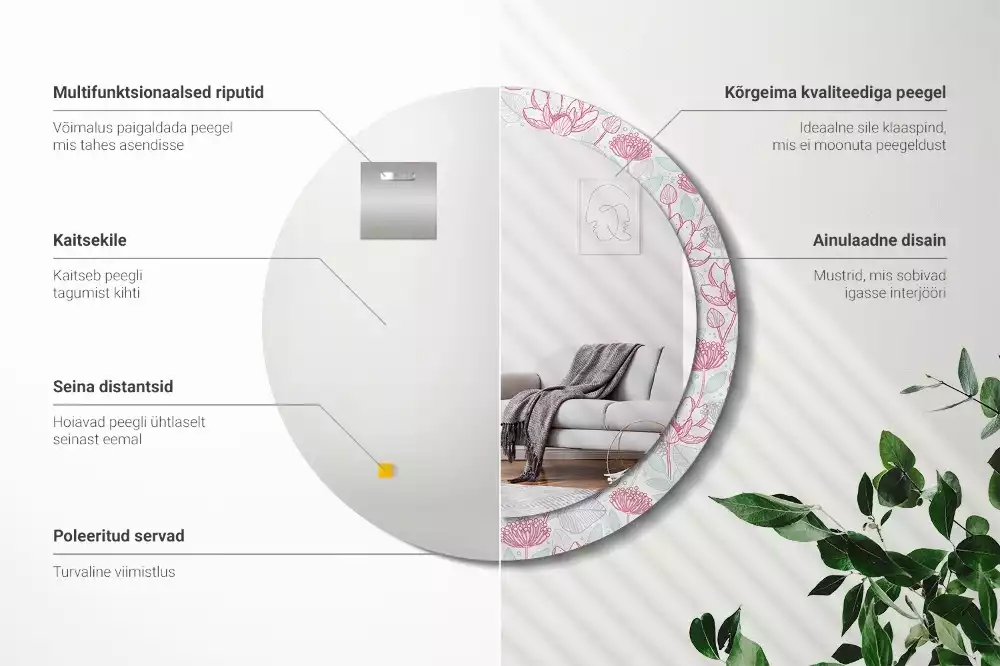 Kerek dísztükör Virágok