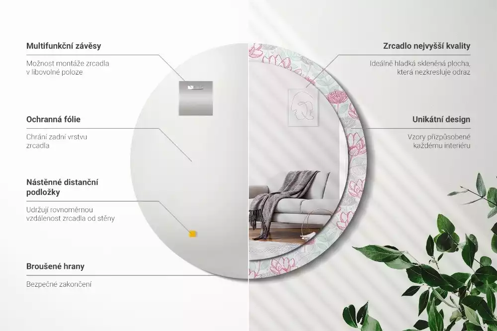 Kerek dísztükör Virágok