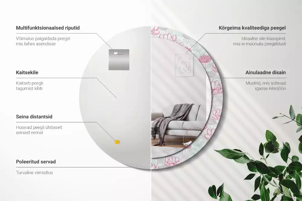 Kerek dísztükör Virágok