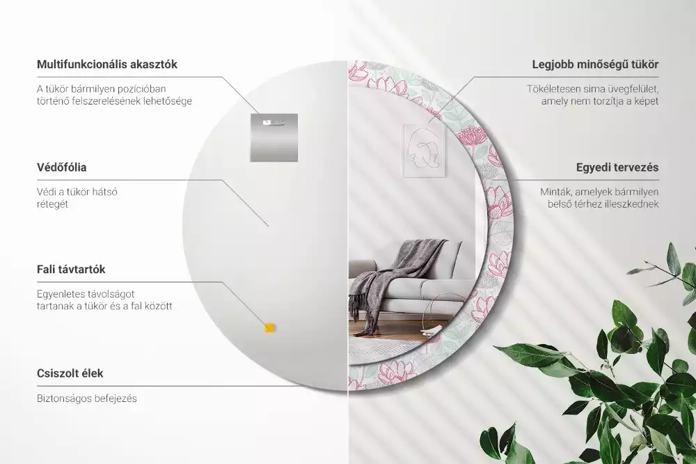 Kerek dísztükör Virágok