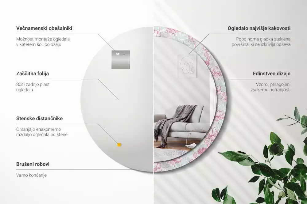 Kerek dísztükör Virágok