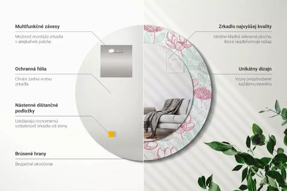 Kerek dísztükör Virágok