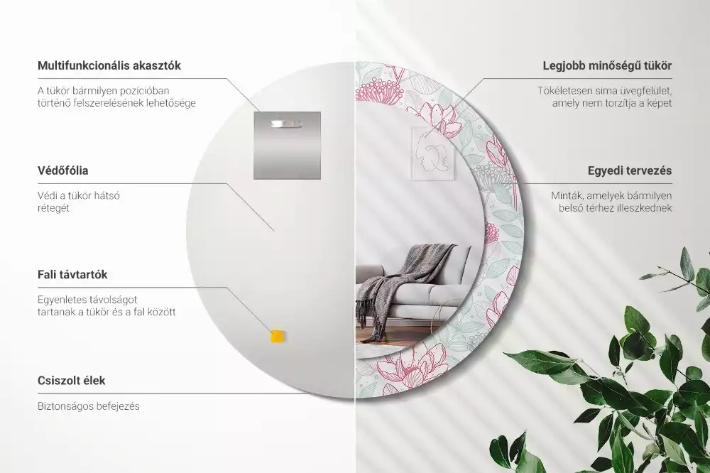 Kerek dísztükör Virágok