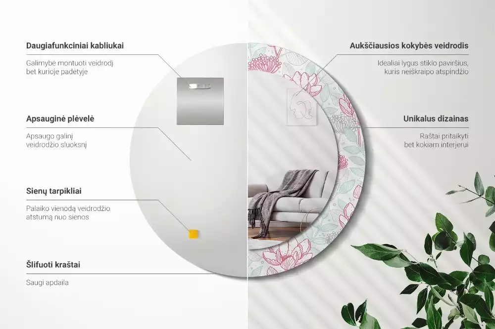 Kerek dísztükör Virágok