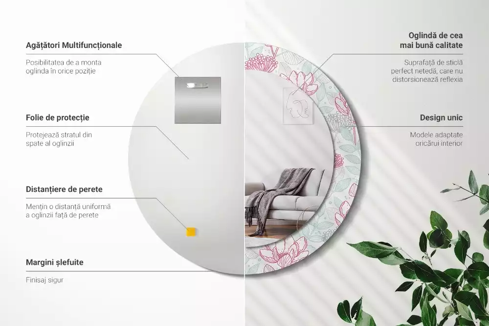 Kerek dísztükör Virágok