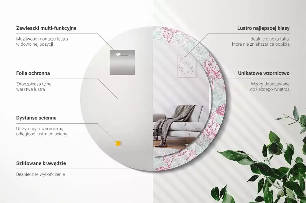 Kerek dísztükör Virágok