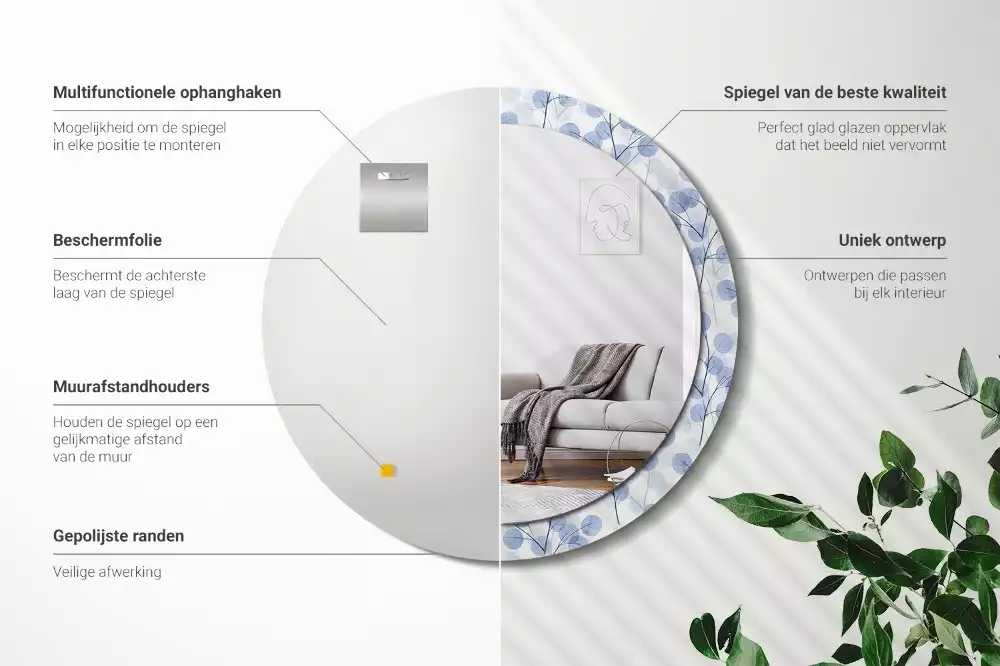 Kerek dísztükör Ágak levelei