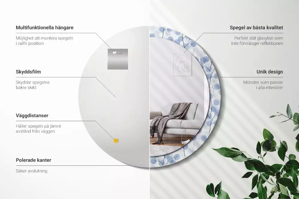 Kerek dísztükör Ágak levelei