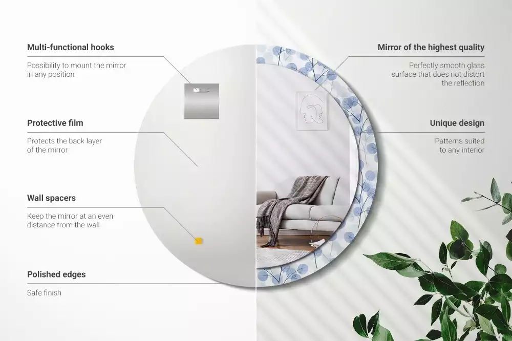 Kerek dísztükör Ágak levelei