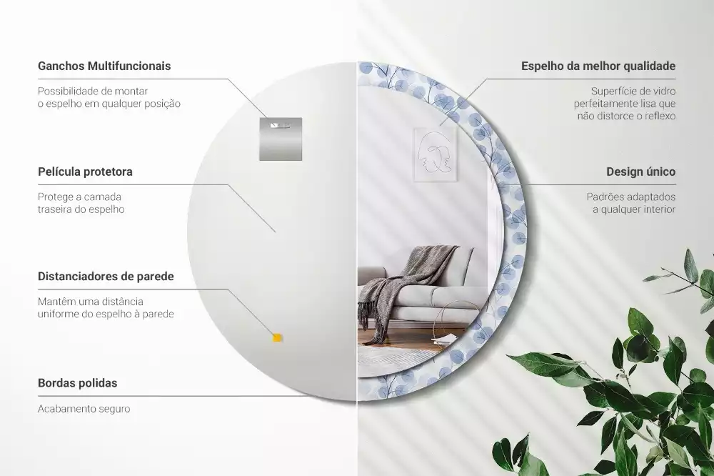 Kerek dísztükör Ágak levelei