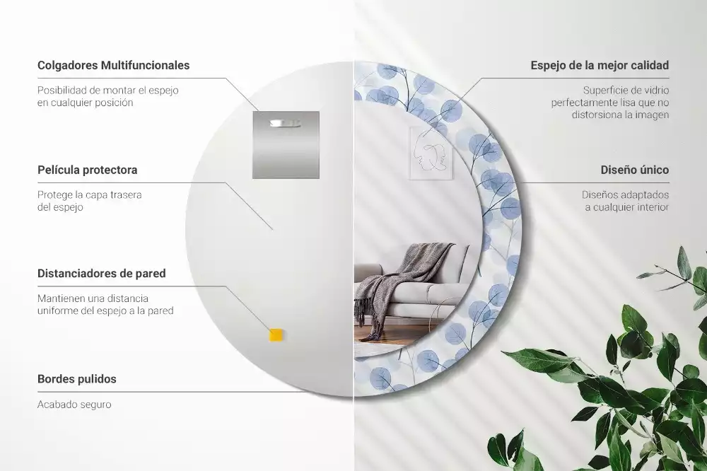 Kerek dísztükör Ágak levelei