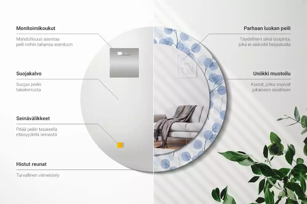 Kerek dísztükör Ágak levelei