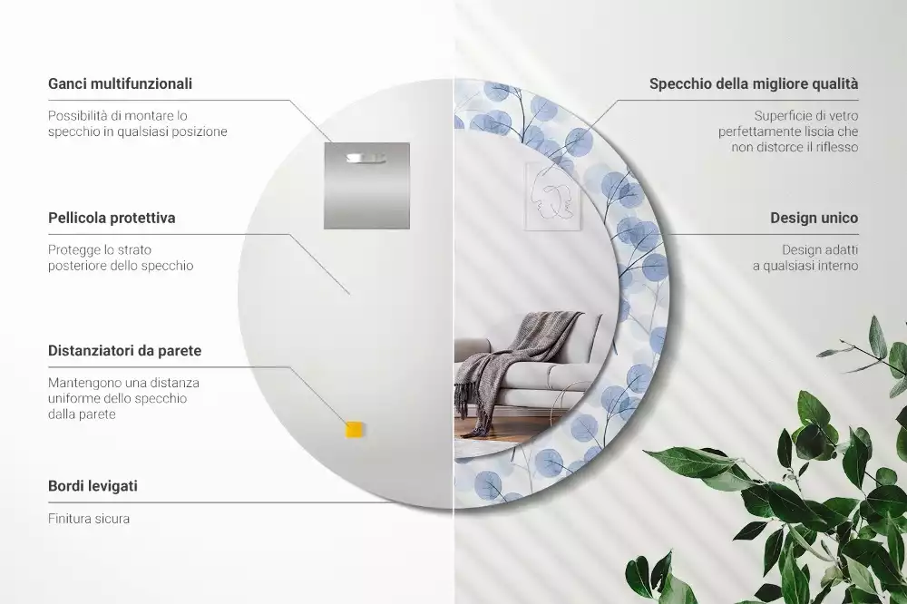 Kerek dísztükör Ágak levelei