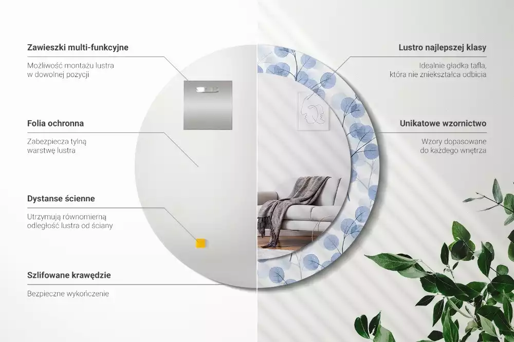 Kerek dísztükör Ágak levelei