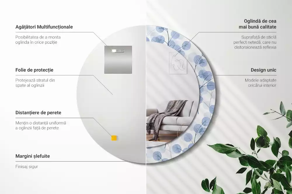 Kerek dísztükör Ágak levelei