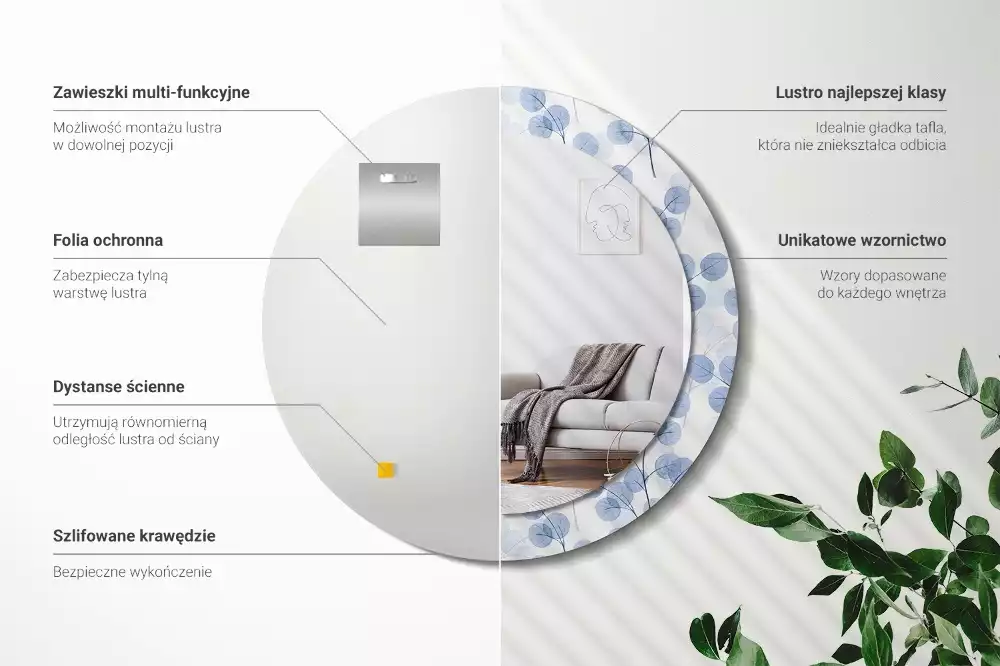 Kerek dísztükör Ágak levelei