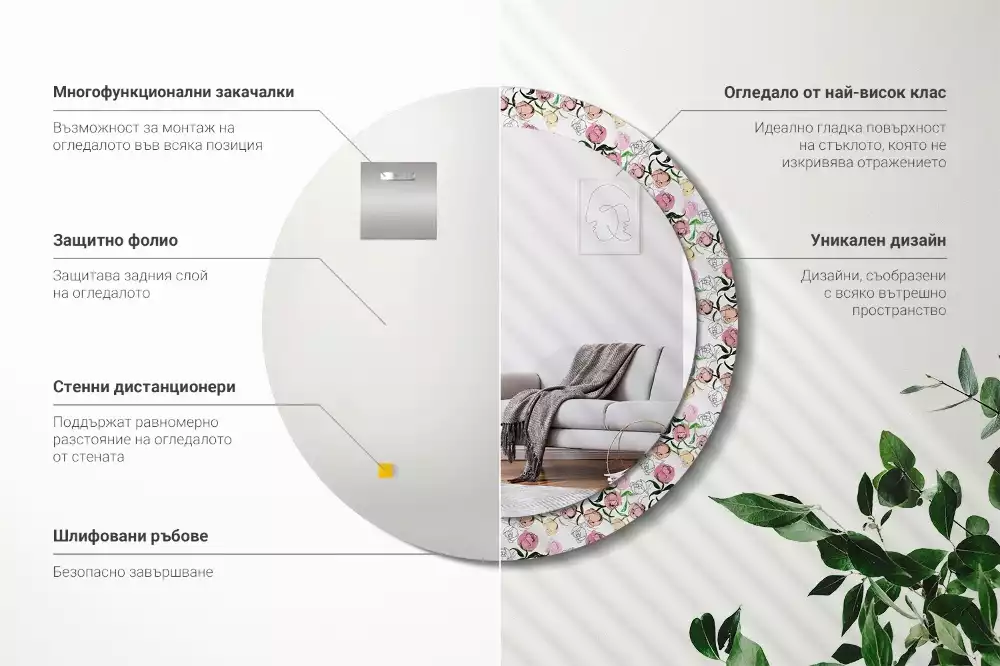 Kerek dísztükör Bazsarózsa bimbó