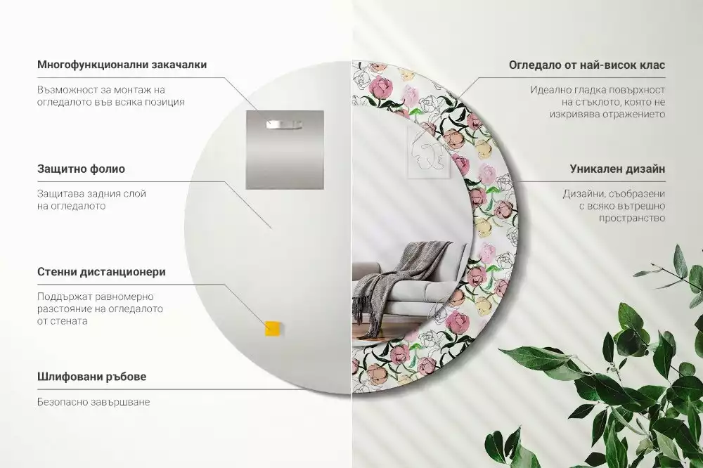 Kerek dísztükör Bazsarózsa bimbó