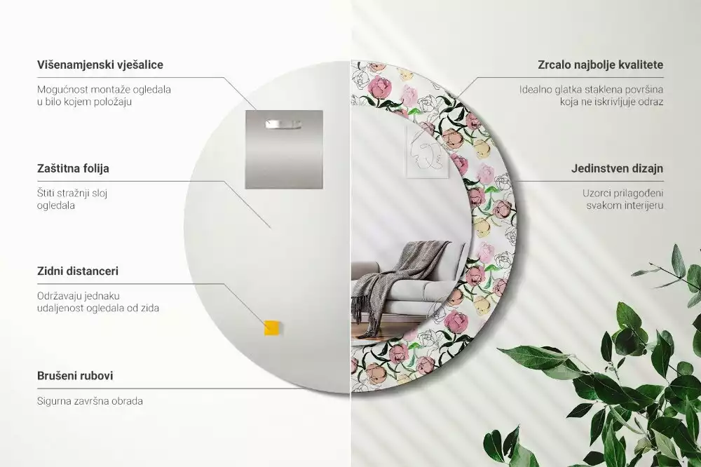 Kerek dísztükör Bazsarózsa bimbó