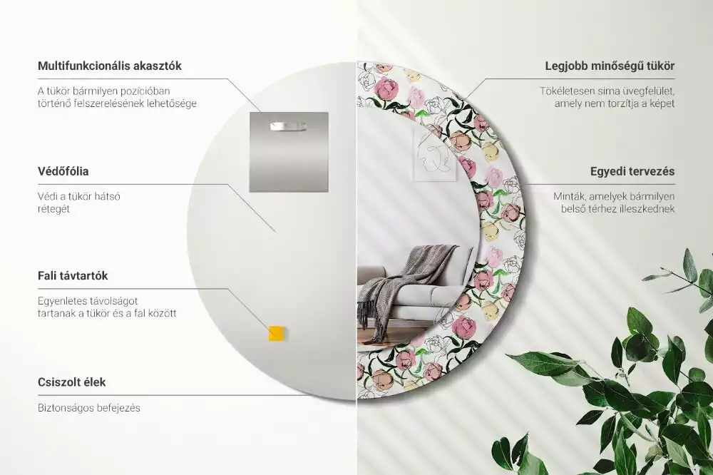 Kerek dísztükör Bazsarózsa bimbó