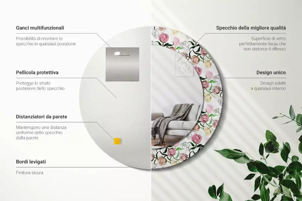 Kerek dísztükör Bazsarózsa bimbó