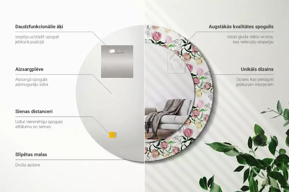 Kerek dísztükör Bazsarózsa bimbó