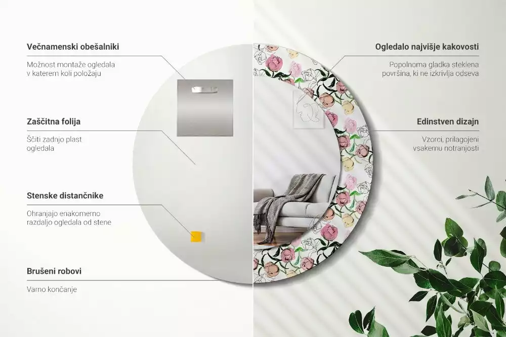 Kerek dísztükör Bazsarózsa bimbó