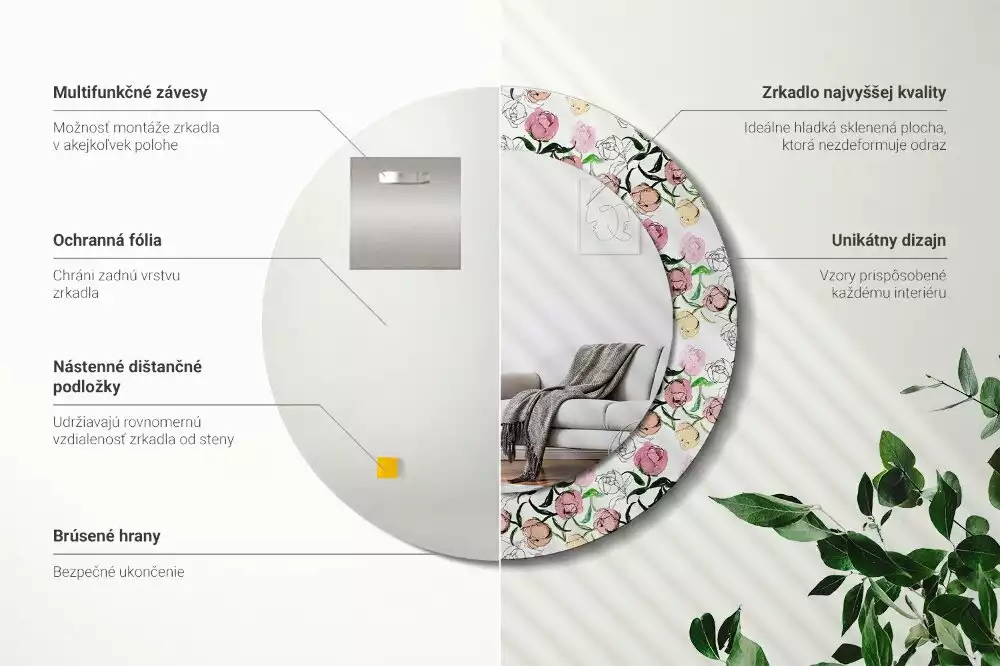 Kerek dísztükör Bazsarózsa bimbó