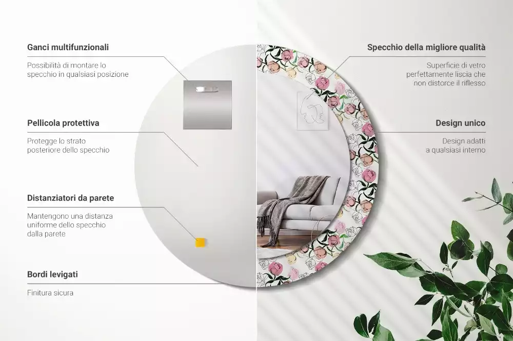 Kerek dísztükör Bazsarózsa bimbó