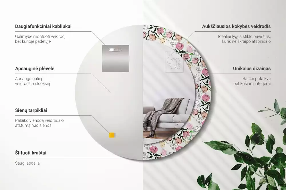 Kerek dísztükör Bazsarózsa bimbó