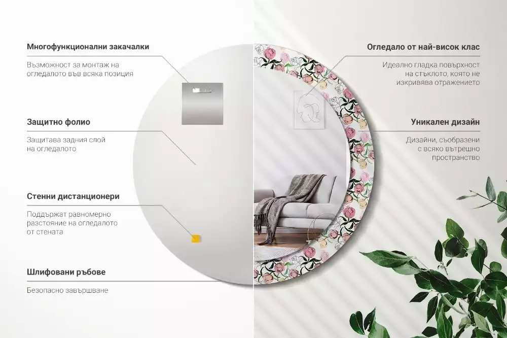 Kerek dísztükör Bazsarózsa bimbó