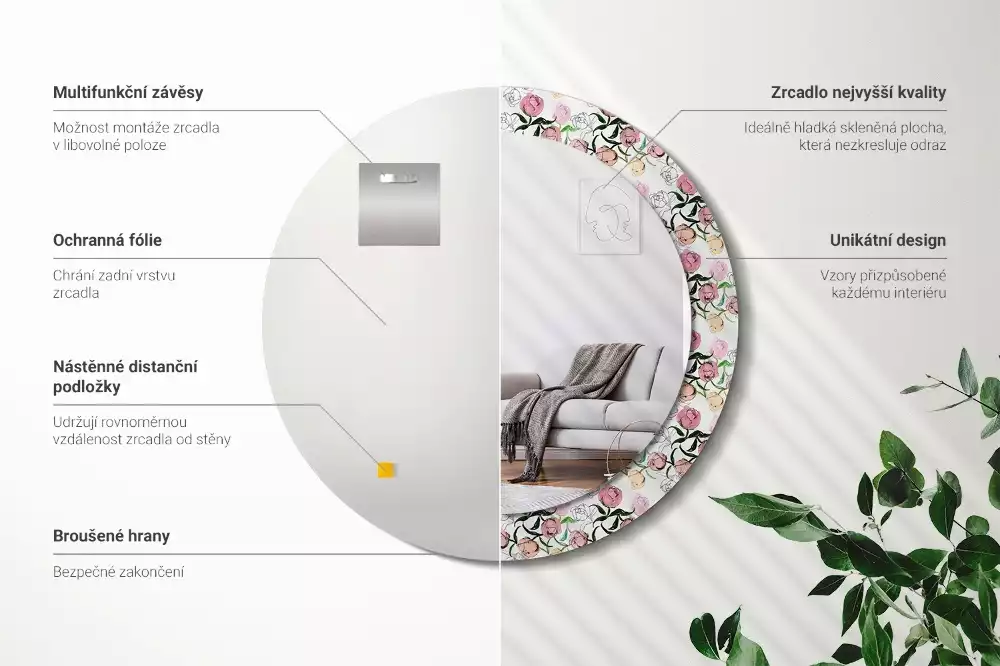 Kerek dísztükör Bazsarózsa bimbó